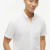 Camisa de pantalones cortos de mezcla de lino de corte regular Camisa de pantalones cortos de mezcla de lino de corte regular