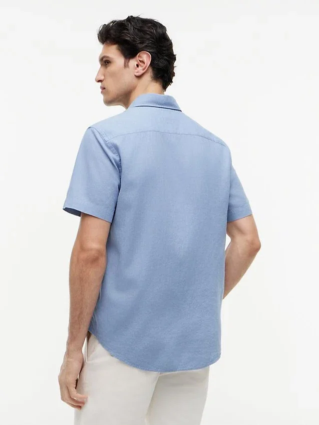 Camisa de pantalones cortos de mezcla de lino de corte regular Camisa de pantalones cortos de mezcla de lino de corte regular