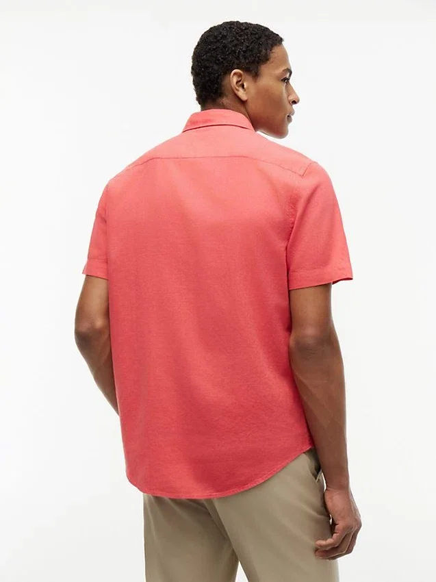 Camisa de pantalones cortos de mezcla de lino de corte regular Camisa de pantalones cortos de mezcla de lino de corte regular