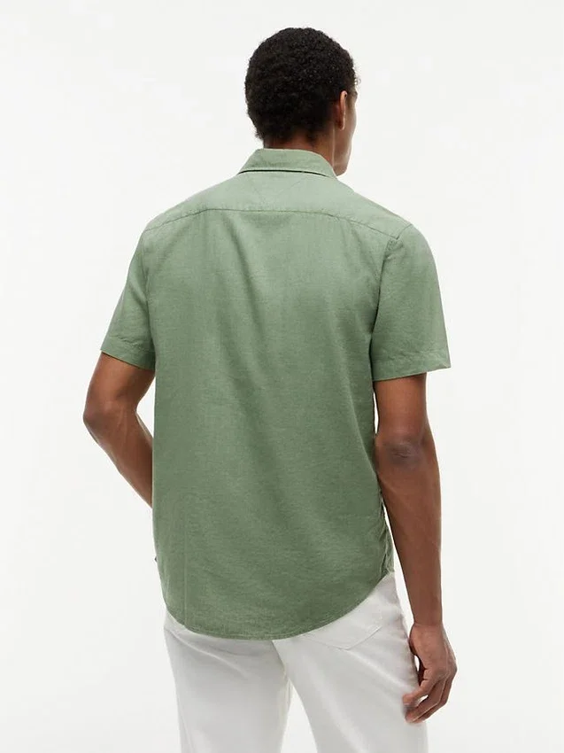Camisa de pantalones cortos de mezcla de lino de corte regular Camisa de pantalones cortos de mezcla de lino de corte regular