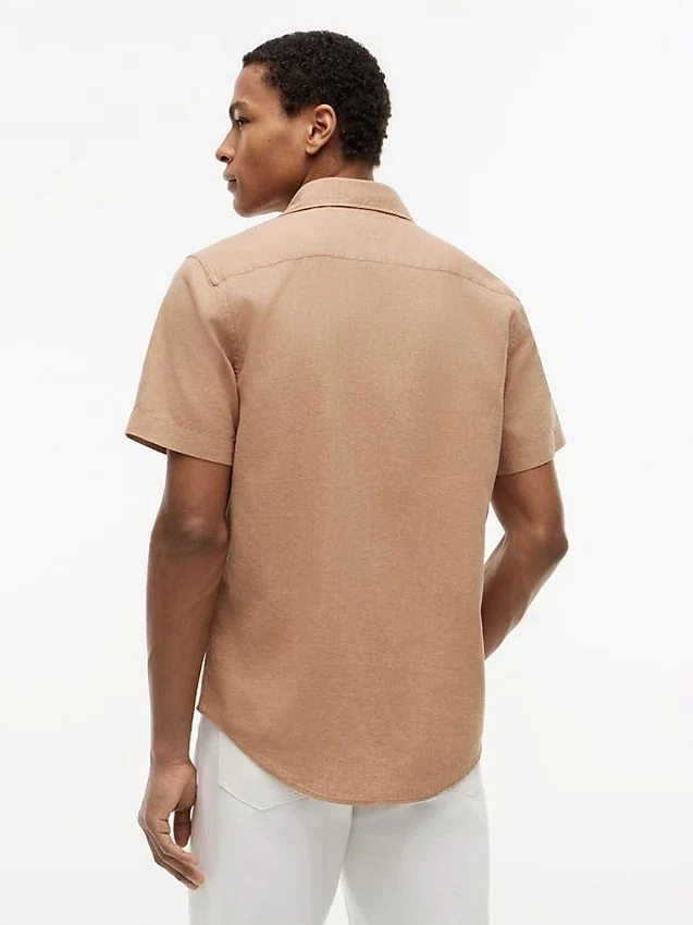 Camisa de pantalones cortos de mezcla de lino de corte regular Camisa de pantalones cortos de mezcla de lino de corte regular