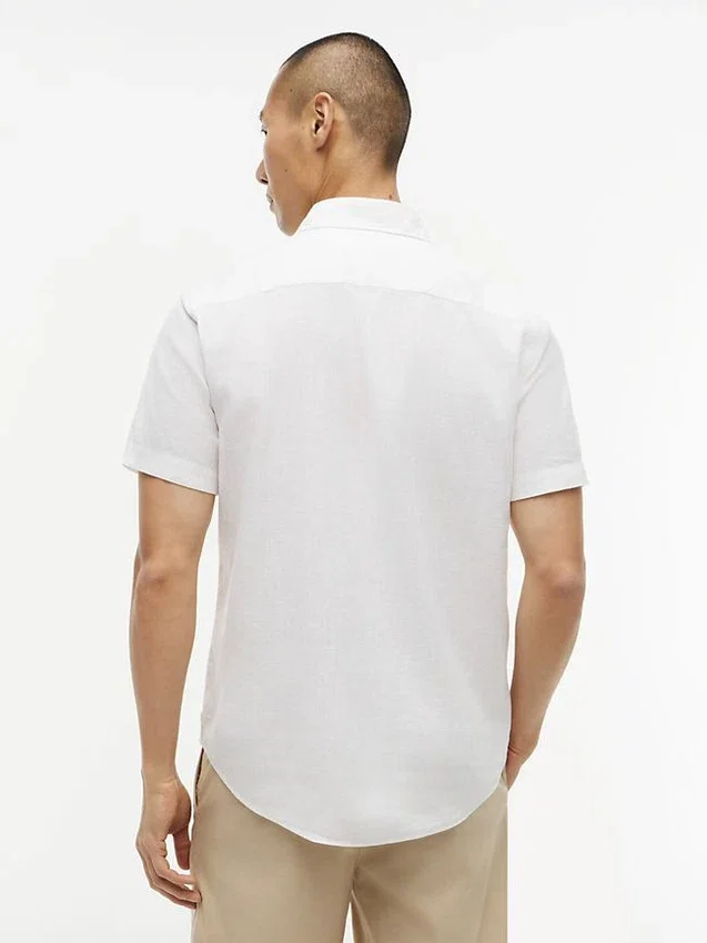 Camisa de pantalones cortos de mezcla de lino de corte regular Camisa de pantalones cortos de mezcla de lino de corte regular