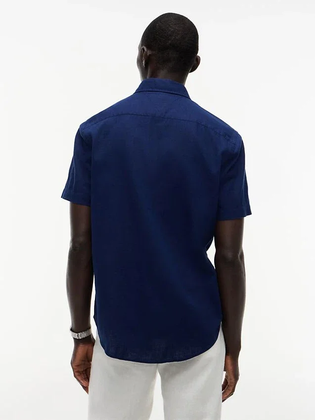 Camisa de pantalones cortos de mezcla de lino de corte regular Camisa de pantalones cortos de mezcla de lino de corte regular