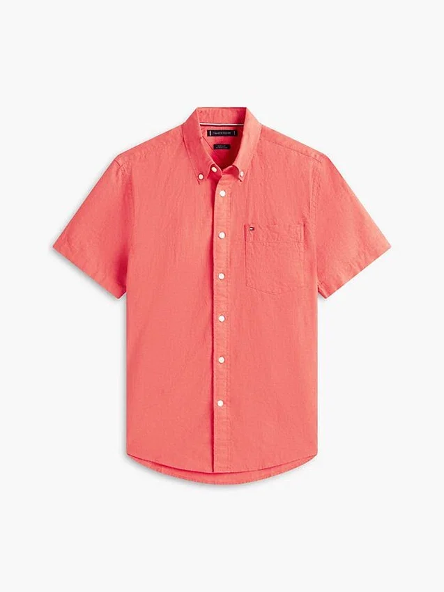 Camisa de pantalones cortos de mezcla de lino de corte regular Camisa de pantalones cortos de mezcla de lino de corte regular