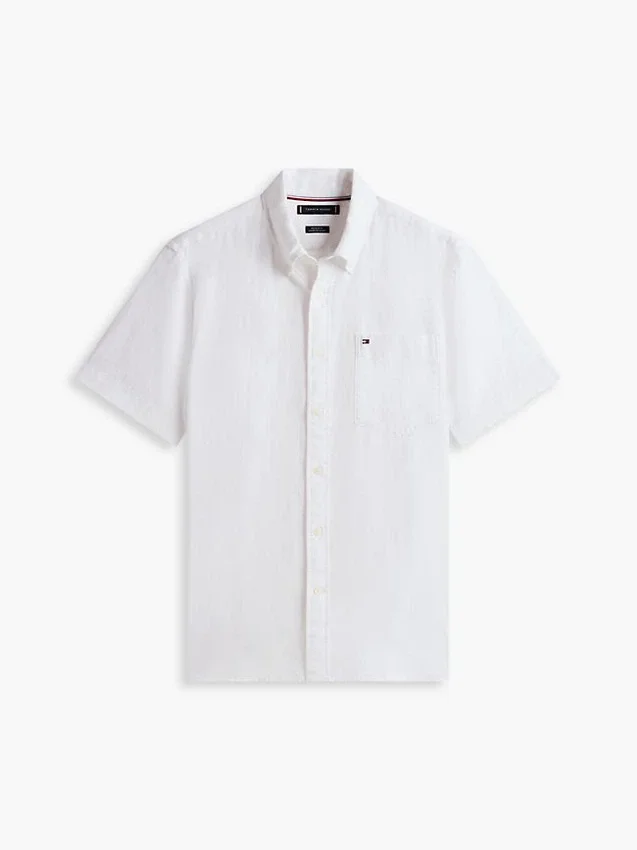 Camisa de pantalones cortos de mezcla de lino de corte regular Camisa de pantalones cortos de mezcla de lino de corte regular