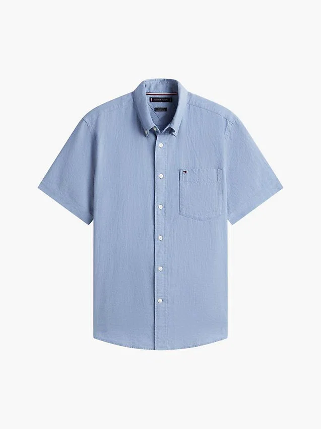 Camisa de pantalones cortos de mezcla de lino de corte regular Camisa de pantalones cortos de mezcla de lino de corte regular