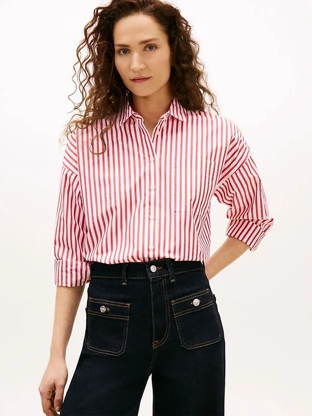 Camisa de popelín a rayas de corte holgado Camisa de popelín a rayas de corte holgado