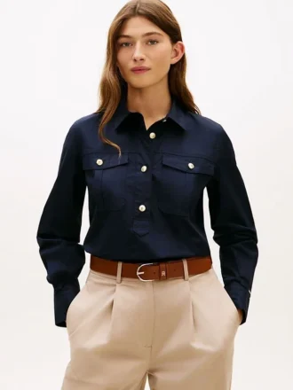 Camisa de popelín de corte holgado con botones dorados