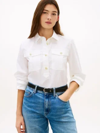 Camisa de popelín de corte holgado con botones dorados