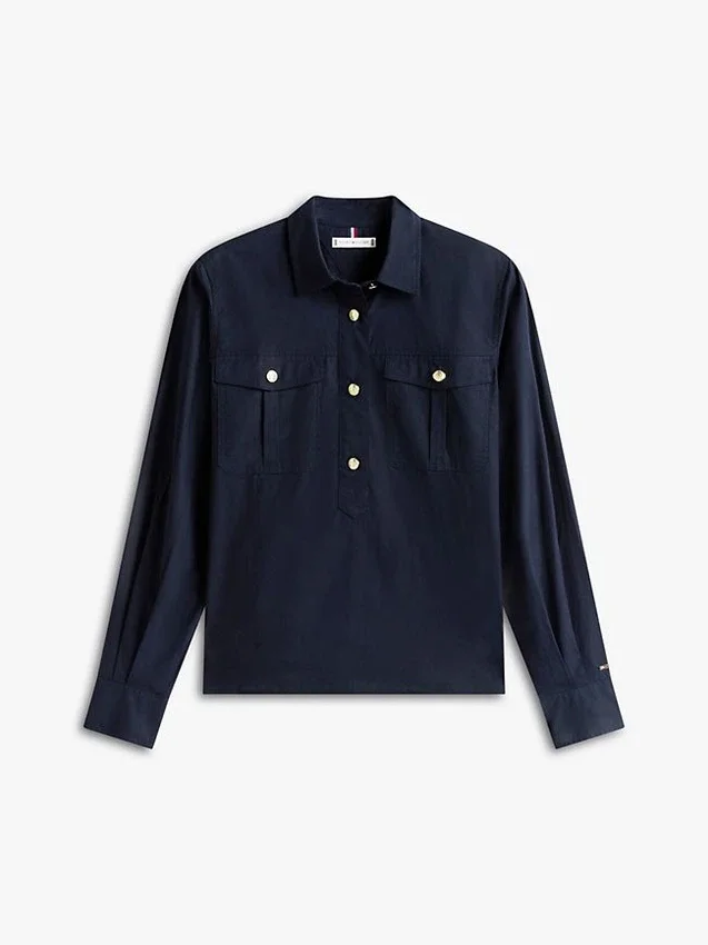 Camisa de popelín de corte holgado con botones dorados Camisa de popelín de corte holgado con botones dorados