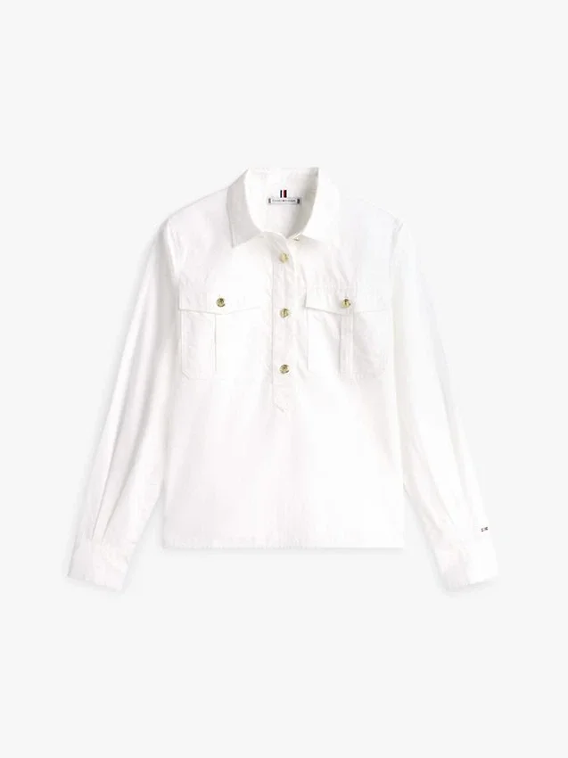Camisa de popelín de corte holgado con botones dorados Camisa de popelín de corte holgado con botones dorados