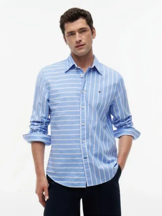 Camisa de rayas mixtas de corte regular para todo el día