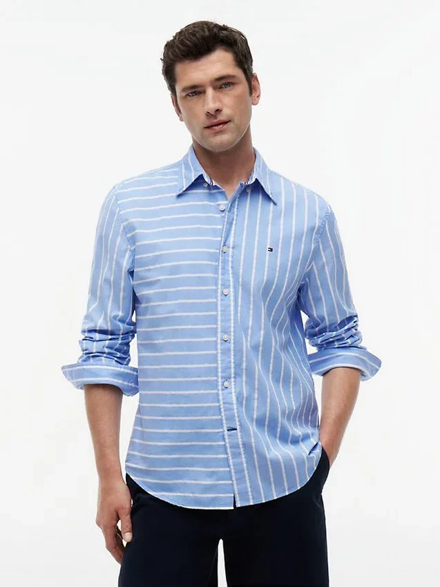Camisa de rayas mixtas de corte regular para todo el día Camisa de rayas mixtas de corte regular para todo el día