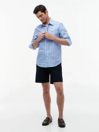 Camisa de rayas mixtas de corte regular para todo el día