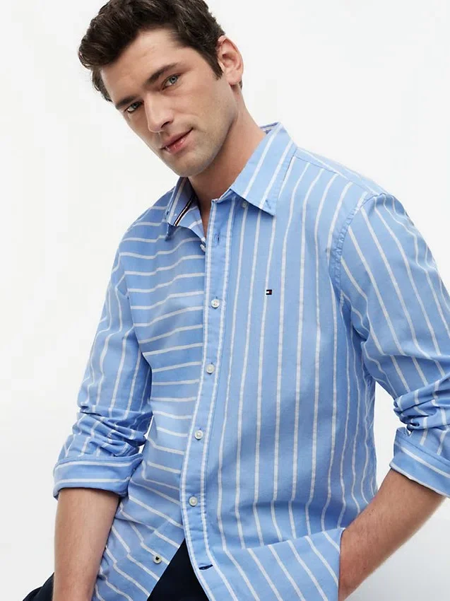 Camisa de rayas mixtas de corte regular para todo el día Camisa de rayas mixtas de corte regular para todo el día
