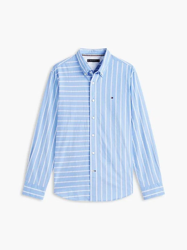 Camisa de rayas mixtas de corte regular para todo el día Camisa de rayas mixtas de corte regular para todo el día