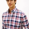 Camisa de sarga a cuadros llamativos de corte regular Camisa de sarga a cuadros llamativos de corte regular