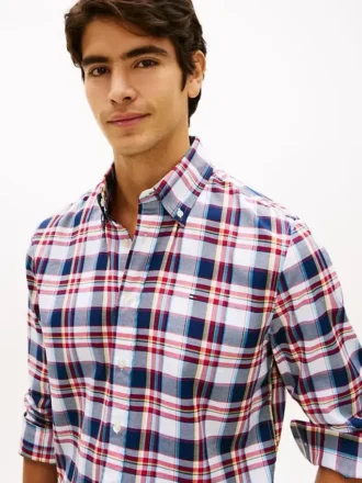 Camisa de sarga a cuadros llamativos de corte regular