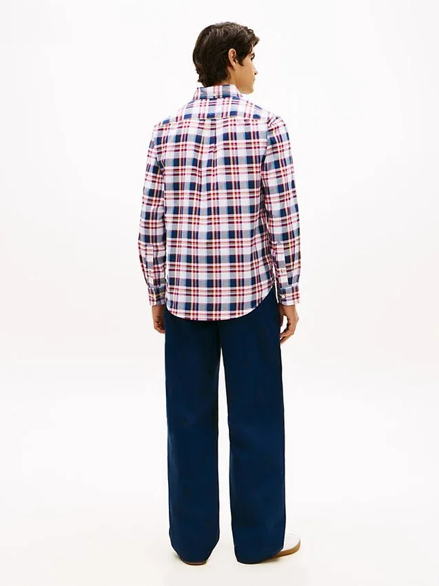 Camisa de sarga a cuadros llamativos de corte regular Camisa de sarga a cuadros llamativos de corte regular
