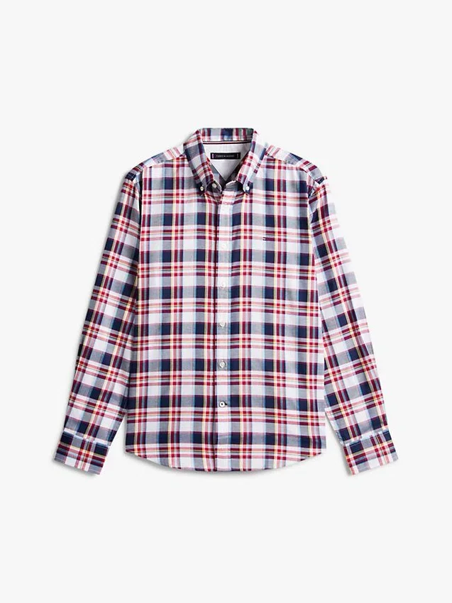 Camisa de sarga a cuadros llamativos de corte regular Camisa de sarga a cuadros llamativos de corte regular