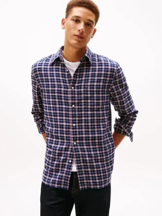 Camisa de sarga cepillada a cuadros de corte regular