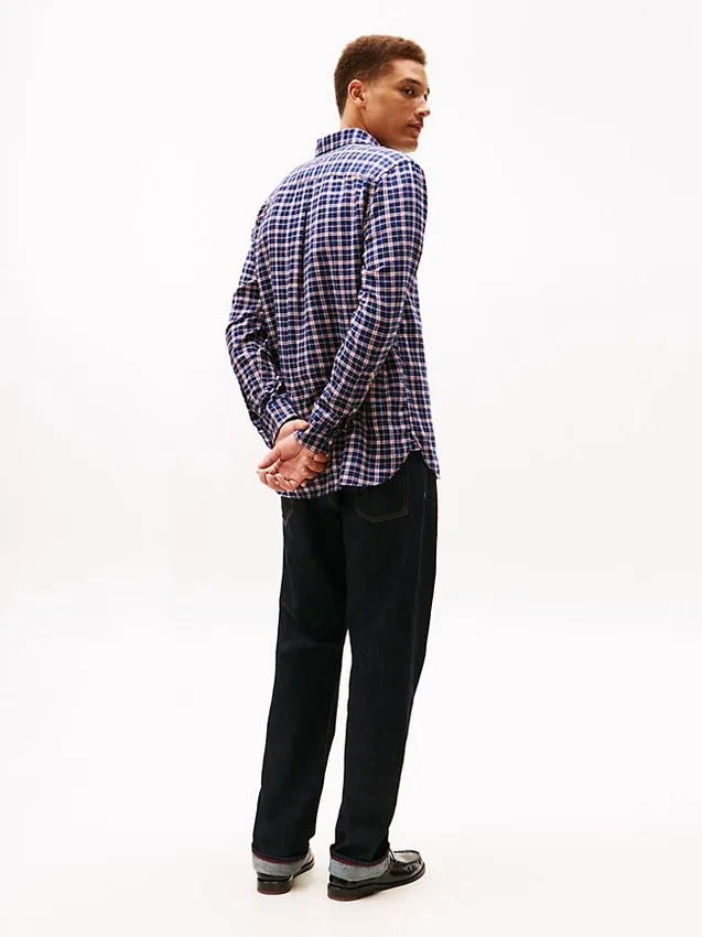 Camisa de sarga cepillada a cuadros de corte regular Camisa de sarga cepillada a cuadros de corte regular