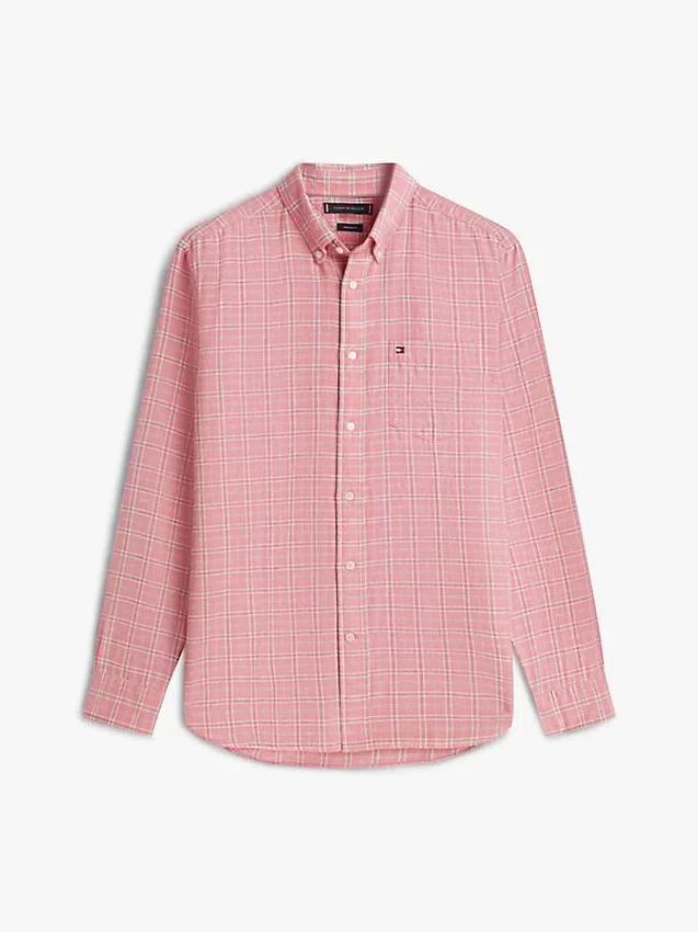 Camisa de sarga cepillada a cuadros de corte regular Camisa de sarga cepillada a cuadros de corte regular