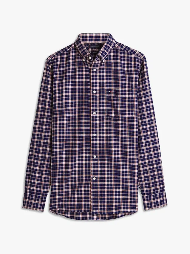 Camisa de sarga cepillada a cuadros de corte regular Camisa de sarga cepillada a cuadros de corte regular