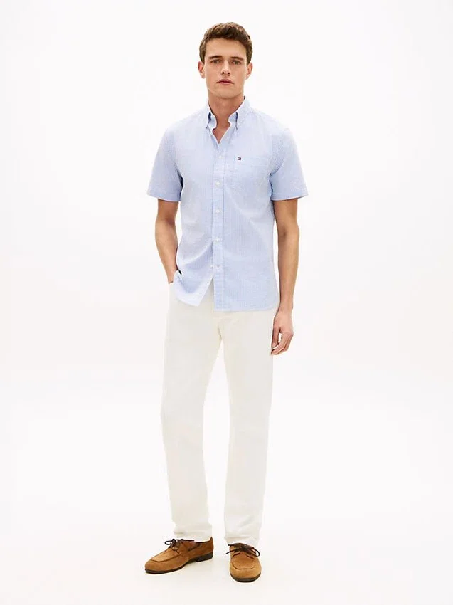 Camisa de seersucker a rayas de corte regular Camisa de seersucker a rayas de corte regular