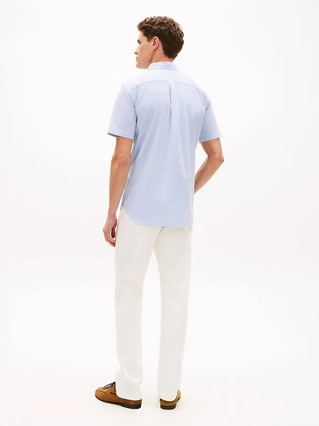 Camisa de seersucker a rayas de corte regular Camisa de seersucker a rayas de corte regular