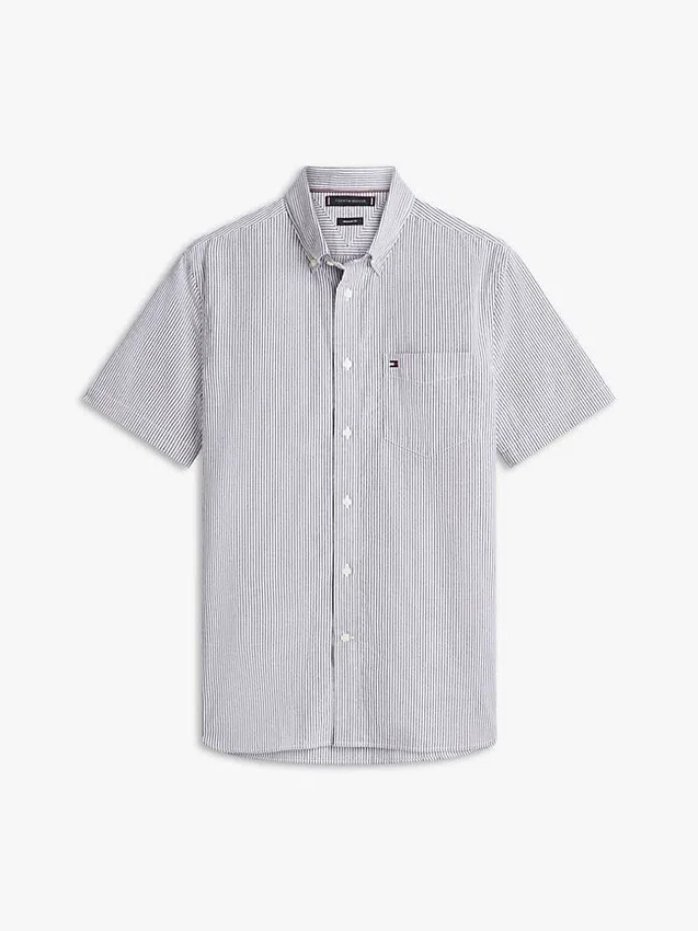 Camisa de seersucker a rayas de corte regular Camisa de seersucker a rayas de corte regular