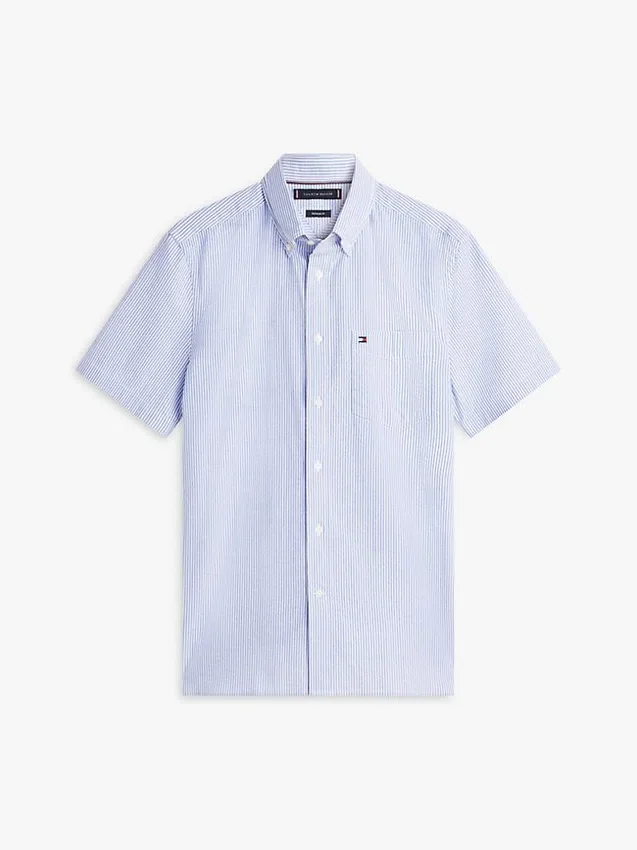 Camisa de seersucker a rayas de corte regular Camisa de seersucker a rayas de corte regular
