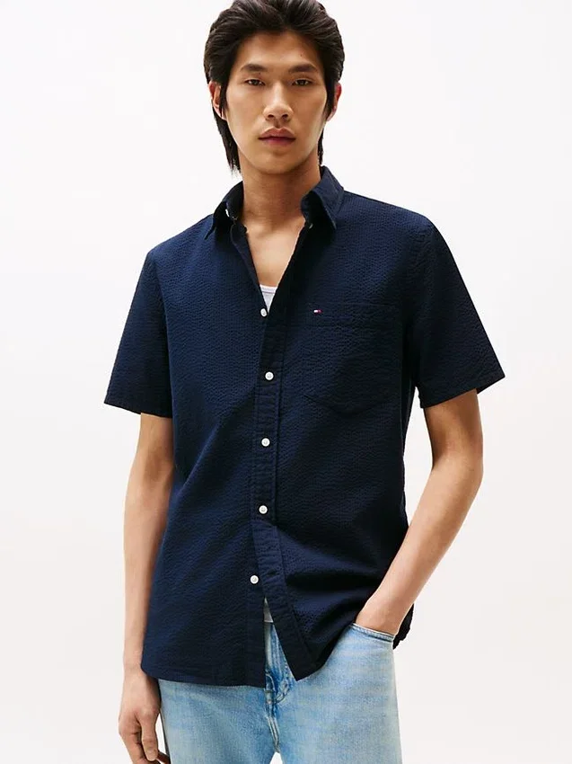 Camisa de seersucker de corte regular Camisa de seersucker de corte regular