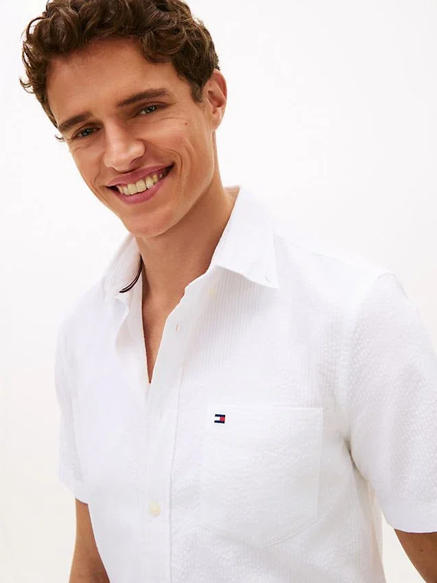 Camisa de seersucker de corte regular Camisa de seersucker de corte regular