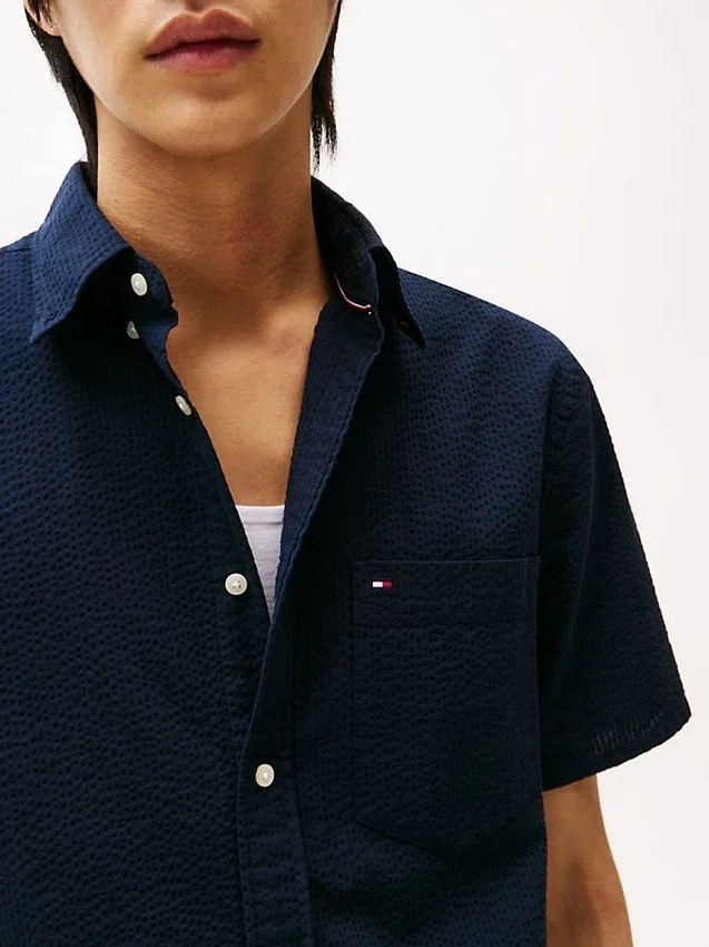 Camisa de seersucker de corte regular Camisa de seersucker de corte regular