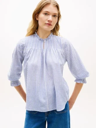 Camisa de voile con pinzas y ribete de volantes