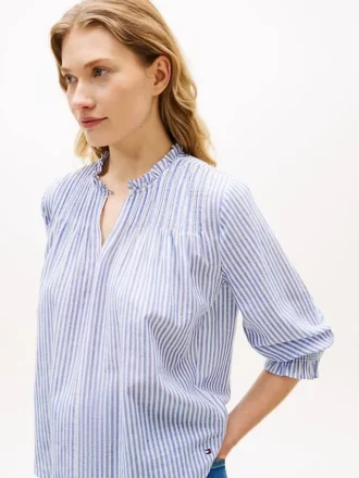 Camisa de voile con pinzas y ribete de volantes