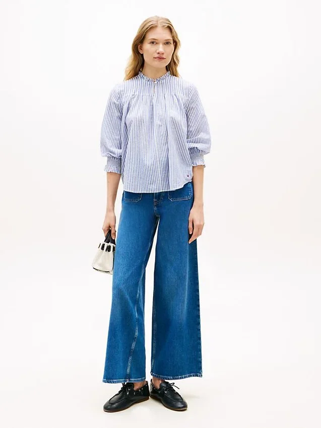 Camisa de voile con pinzas y ribete de volantes Camisa de voile con pinzas y ribete de volantes