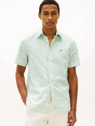 Camisa estampada de mezcla de algodón y lino