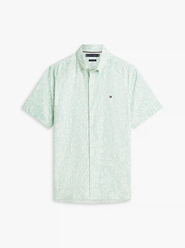 Camisa estampada de mezcla de algodón y lino Camisa estampada de mezcla de algodón y lino