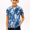 Camisa infantil de mezcla de lino y algodón con estampado floral