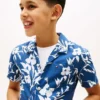 Camisa infantil de mezcla de lino y algodón con estampado floral