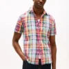Camisa Madras de mezcla de lino de corte regular Camisa Madras de mezcla de lino de corte regular
