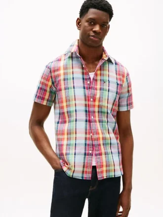 Camisa Madras de mezcla de lino de corte regular