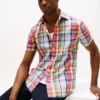 Camisa Madras de mezcla de lino de corte regular Camisa Madras de mezcla de lino de corte regular