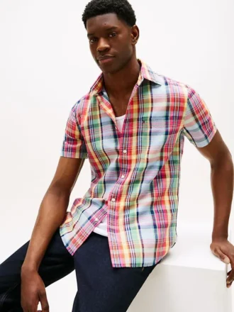 Camisa Madras de mezcla de lino de corte regular