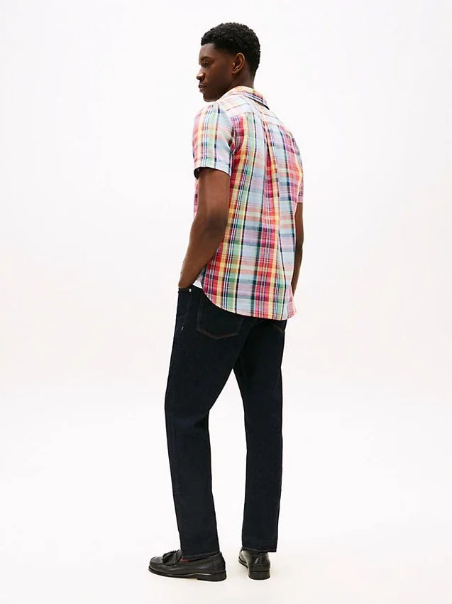 Camisa Madras de mezcla de lino de corte regular Camisa Madras de mezcla de lino de corte regular