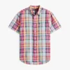 Camisa Madras de mezcla de lino de corte regular Camisa Madras de mezcla de lino de corte regular