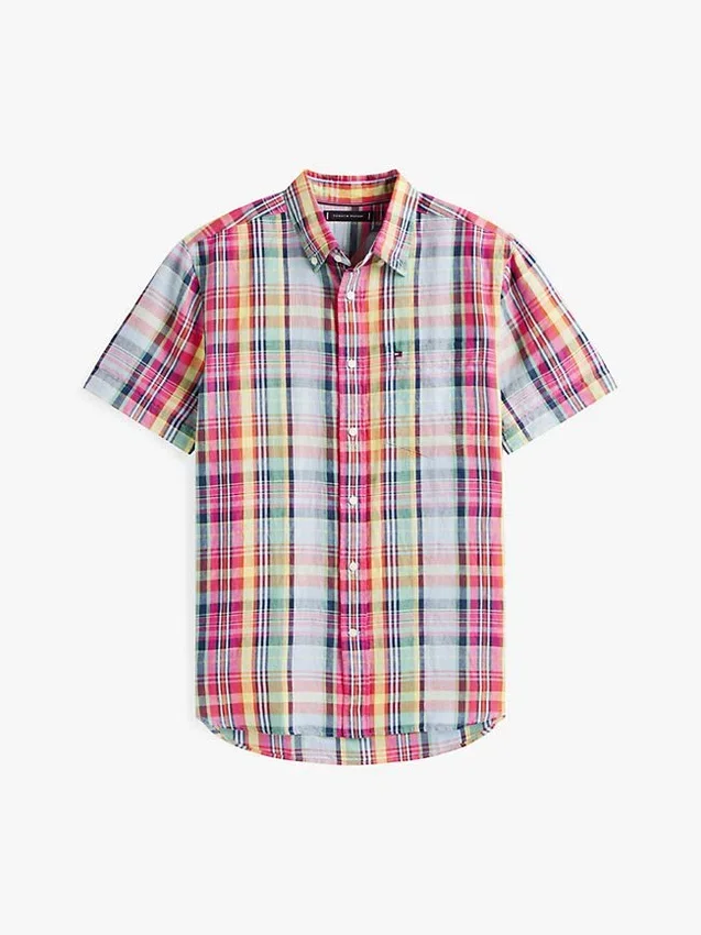 Camisa Madras de mezcla de lino de corte regular Camisa Madras de mezcla de lino de corte regular