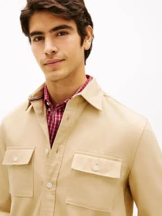Camisa oversize de sarga con efecto slub y corte regular
